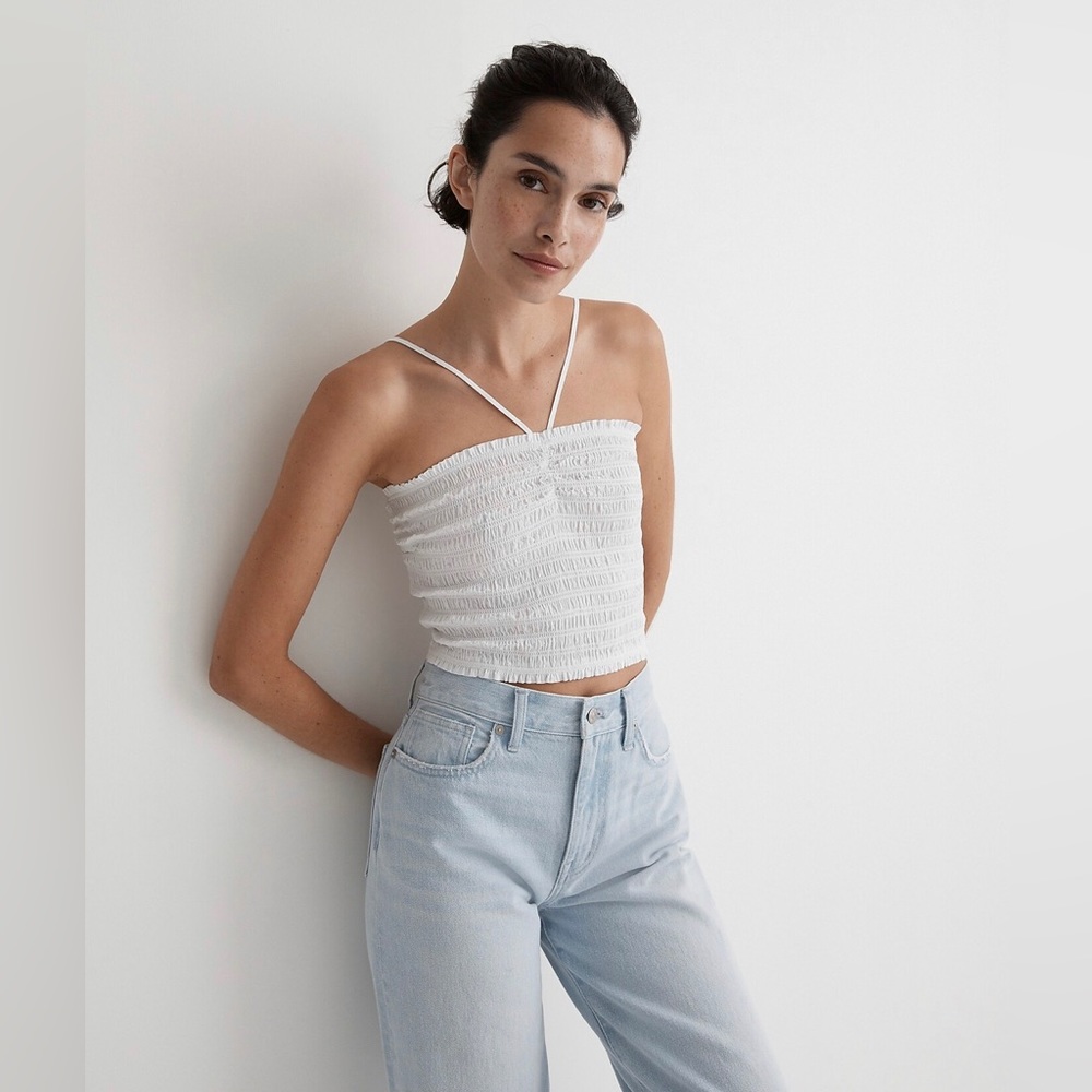 Madewell Poplin Smocked Halter Crop Top